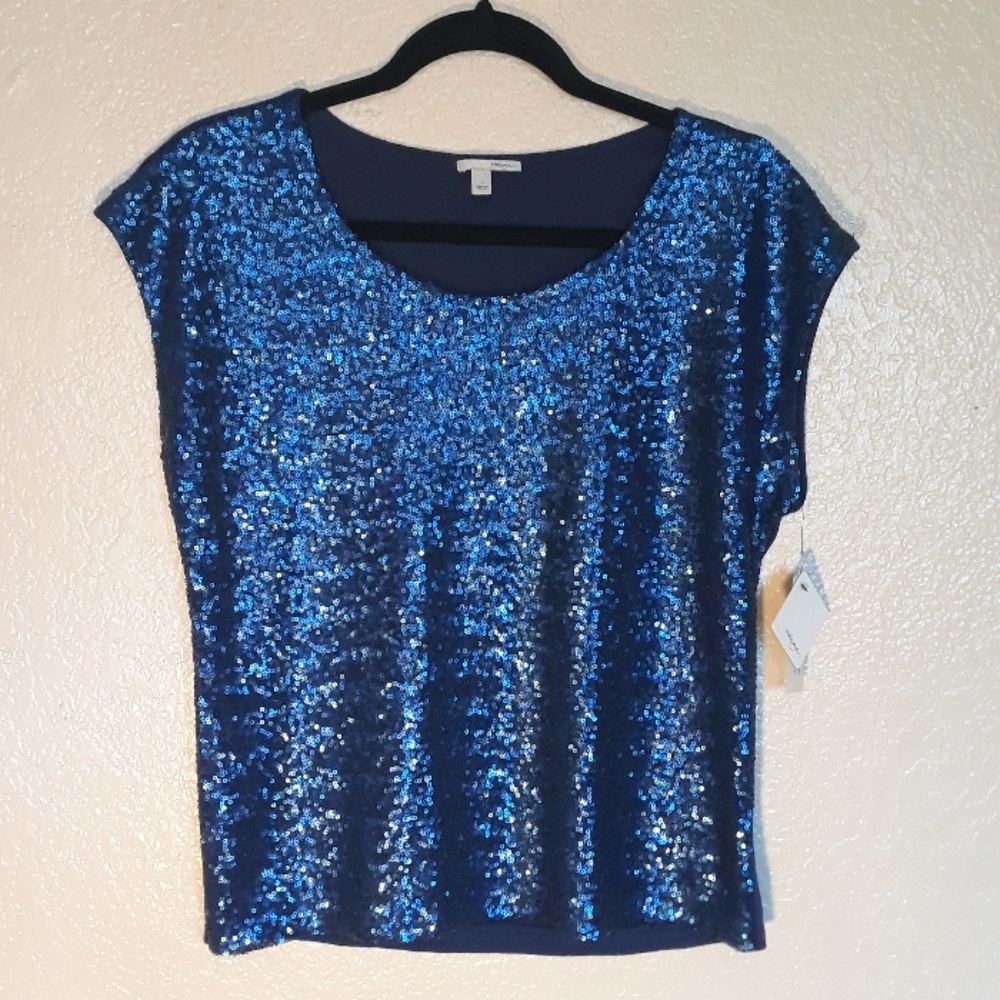 Nwt Halogen Small Sequin Blue short sleeve t-shirt